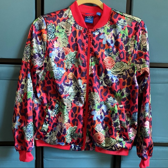 Adidas Floral Front Zip Track Jacket Size 11-12Y Medium S96108 - Picture 1 of 9
